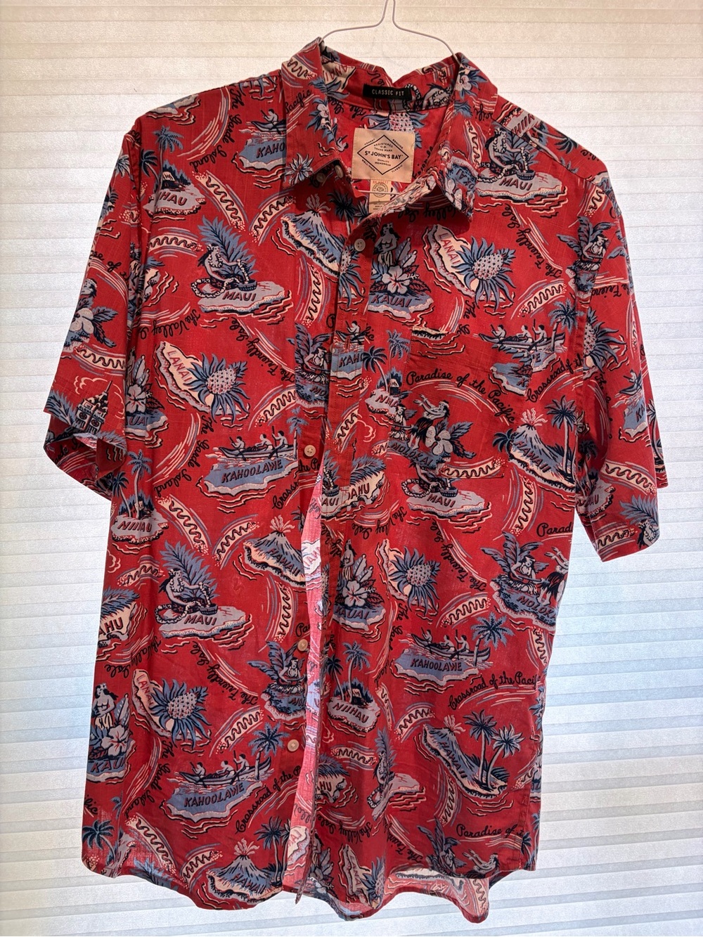 St. John's Bay Red Tropical Print Button-Up Shirt